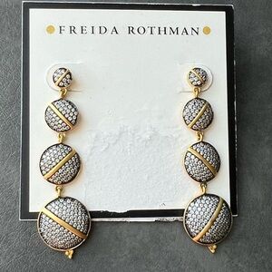 Freida Rothman Sterling Silver & Yellow Gold Drop Earrings NWT